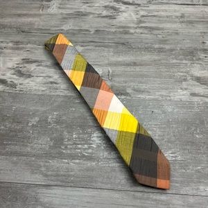 Alexander Olch Gold, Rust, White & Olive Plaid Skinny Tie